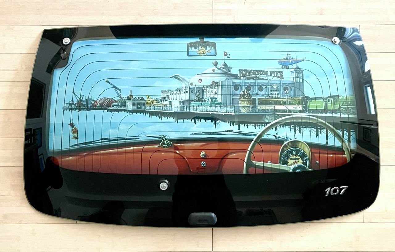 'Let's drive to the seaside' 100x76cm Limited edition car window framed canvas print.. Available